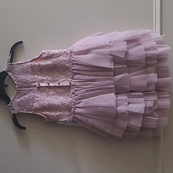 Badgley Mischka Girls' Beaded Illusion Multi-Tier Dress - Little Kid, Sz 7 - Picture 5 of 8